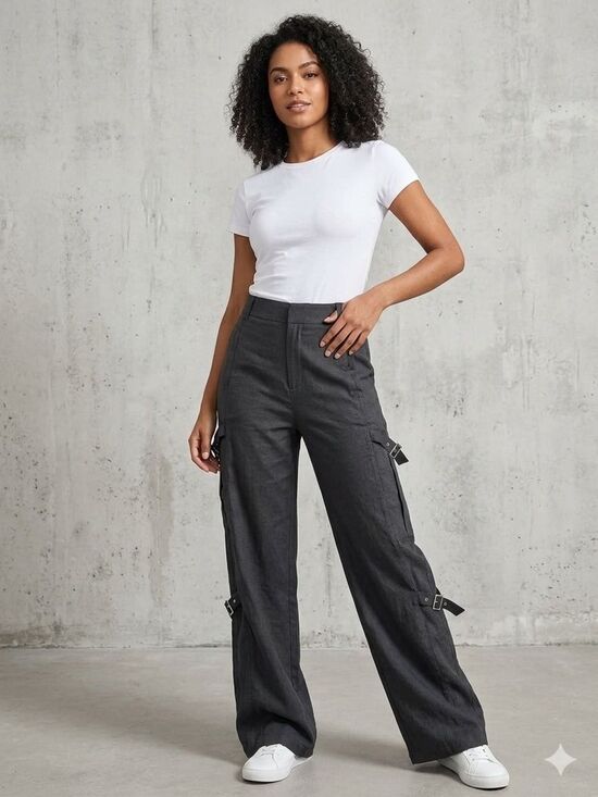 HALARA Pants - 61. HALARA Wide Leg Cargo Pants in Charcoal